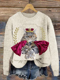 King Cat 3d Embroidery Women's Cozy Sweater elevenforest