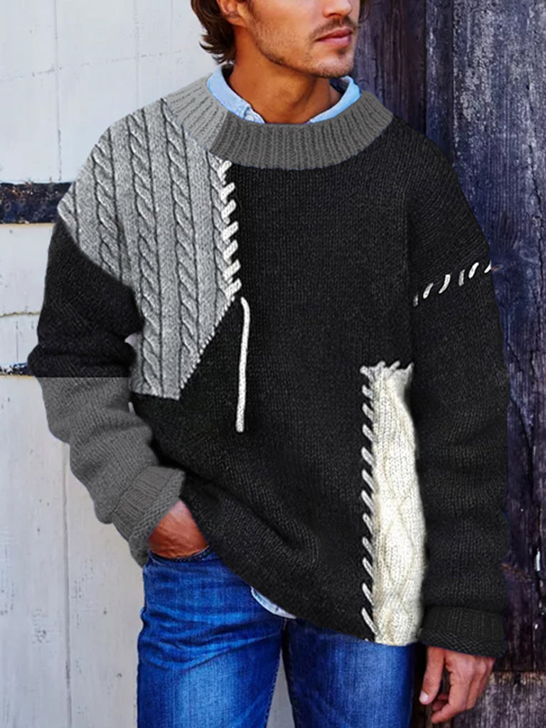 Vegan Mock Minimalist Pullover Patchwork Warmth Knitted Jacquard Unisex Sweater artswardrobe
