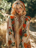 Fall Vintage Floral Embroidery Women's Hooded Zipper Sweater artswardrobe