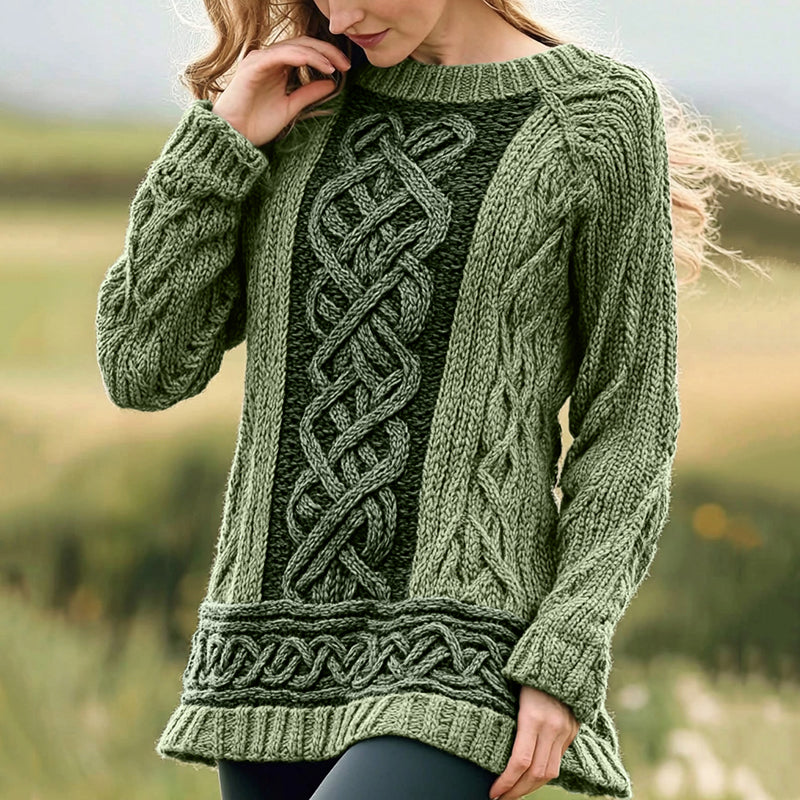 Women's Irish Celtic Knot Jacquard Crew Neck Sweater artswardrobe