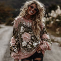 Women's Vintage Romantic White Rose Embroidery Art Long Sleeve Round-neck Sweater artswardrobe