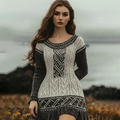 Vintage Viking Celtic Contrast Cozy Chunky Sweater Dress artswardrobe