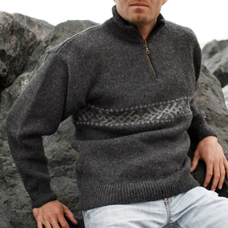 Vintage Warmth Knit Jacquard Icelandic Half Zip Collar Sweater（Unisex ） elevenforest