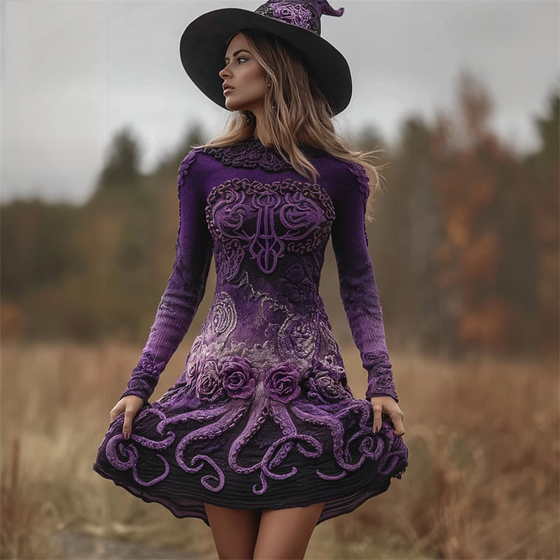 Halloween Evil Dark Tentacles Purple Roses Celtic Sweater Dress artswardrobe
