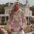 Women's Floral Embroidery Art Cozy Knit Hooded Sweater artswardrobe