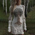 Women's Vintage Viking Celtic Tree Of Life With Rose Art Cozy Knit Mini Sweater Dress artswardrobe