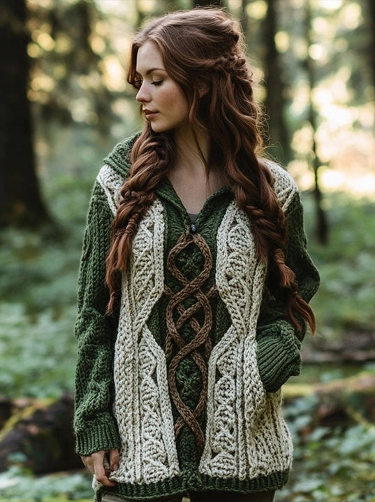 Women's Celtic Knot Contrast Color Knit Hooded Sweater artswardrobe