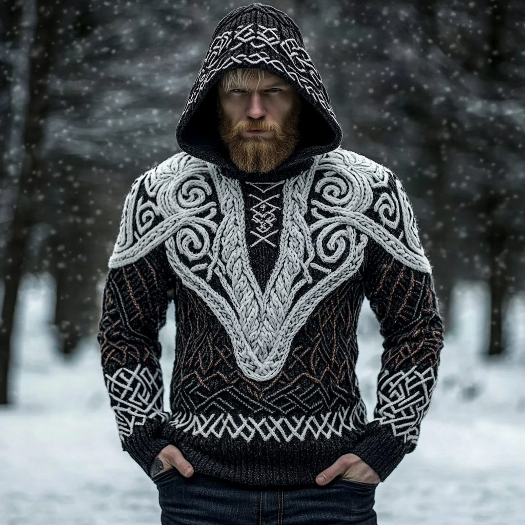 Men's Viking Tribal Celtic Inspired Knit Hooded Sweater artswardrobe