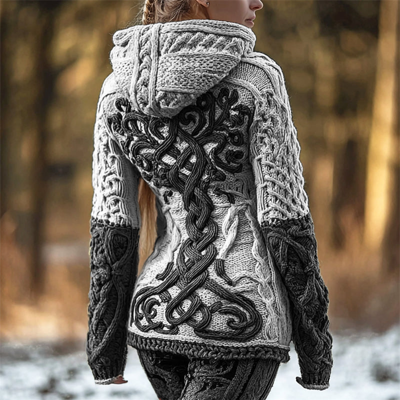 Vintage Viking Tree Of Life Celtic Contrast Cozy Hooded Sweater artswardrobe