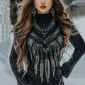 Women's Viking Style Wings Knitted High Neck Cozy Sweater artswardrobe