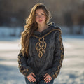 Women's Vintage Viking Celtic Rune Knit Hooded Sweater artswardrobe