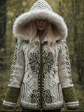 Comstylish Viking Retro Style Women's Winter Warmth Knit Hooded Sweater Jacket