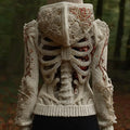 Comstylish Vintage Skeleton Plant Veins Inspired Sequins Art Cozy Zipper Hooded Sweater