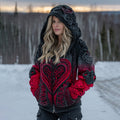 Women's Vintage Heart Art Cozy Knit Zip Up Hooded Sweater artswardrobe