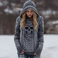 Women' Rose And Skull Inspired Chunky Knit Hooded Sweater artswardrobe
