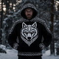 Men's Viking Wolf Art Knit Pocket Hooded Sweater artswardrobe