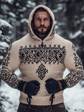 Men's Retro Viking Tribal Celtic Contrast Patchwork Chunky Hooded Sweater artswardrobe