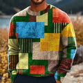 Vintage Color Block Art Print Knit Crewneck Sweater artswardrobe