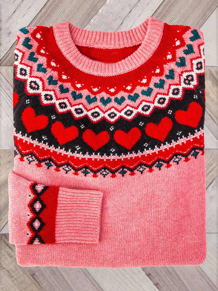 Valentine's Day Hearts Cozy Fair Isle Knit Sweater elevenforest