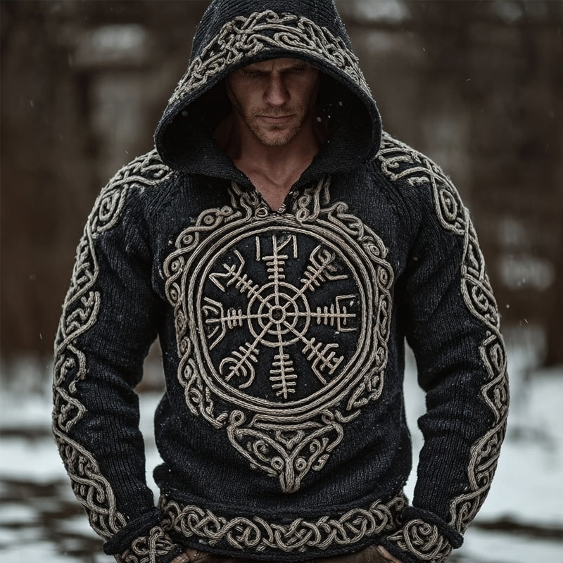 Men's Viking Inspired Vintage Chunky Knit Hooded Sweater artswardrobe