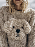 Cute Fuzzy Dog Embroidered Soft Cozy Sweater artswardrobe
