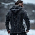 Men's Vintage Celtic Knot Jacquard Chunky Hooded Sweater elevenforest