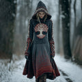 Women's Vintage Celtic Tree Of Life Contrast Hooded Sweater Midi Dress artswardrobe