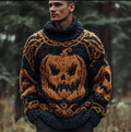 Halloween Pumpkin Pattern Design Dark Retro Men's Thick Sweater Top artswardrobe
