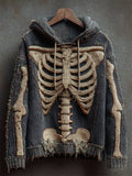 Halloween Skeleton Vintage Distressed Cozy Knit Hooded Sweater artswardrobe