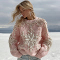 Comstylish Women's Christmas Snowflake Pattern Cozy Knit Pullover Sweater