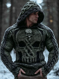 Vintage Viking Evil Skull Men's Chunky Knit Twist Hooded Sweater artswardrobe