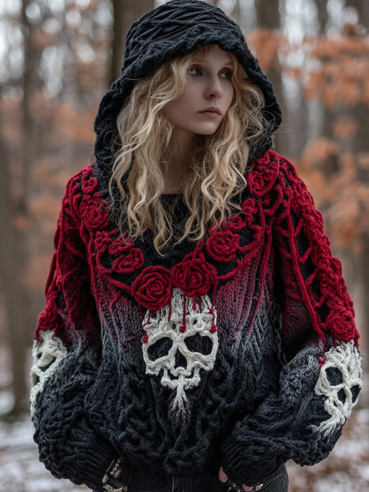 Skeleton Rose Gradient Hooded Sweater elevenforest