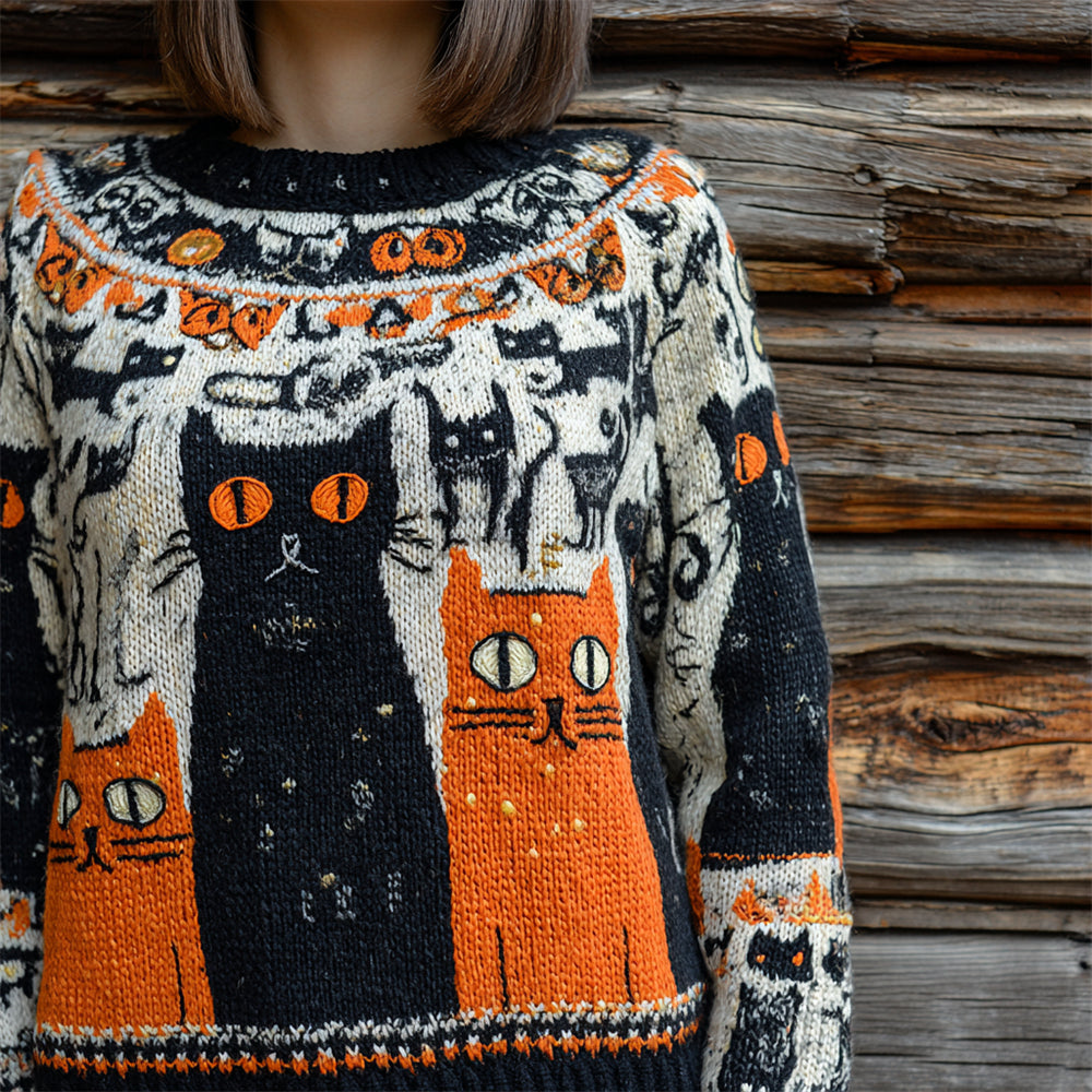 Halloween Cute Cat Art Women's Icelandic Sweater artswardrobe
