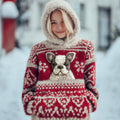 Comstylish Vintage Christmas Boston Terrier Dog Hooded Isle Sweater