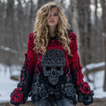Women's Vintage Rose And Skull Gradient Art Cozy Knit Sweater artswardrobe