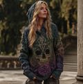 Women's Gradient Color Hooded Long Sweater With Viking Style Tribal Totem artswardrobe