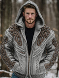 Men's Vintage Viking Celtic Knot Art Chunky Knit Hooded Zip-up Sweater artswardrobe