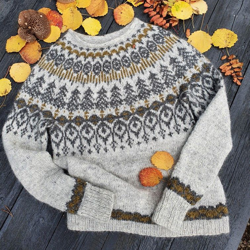 Vintage Icelandic Warm Knitted Jacquard Sweater (Unisex) elevenforest