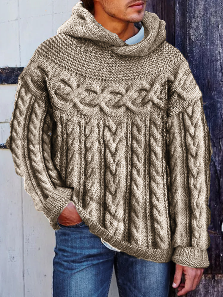 Men's Retro Celtic Jacquard Cozy Hooded Sweater artswardrobe