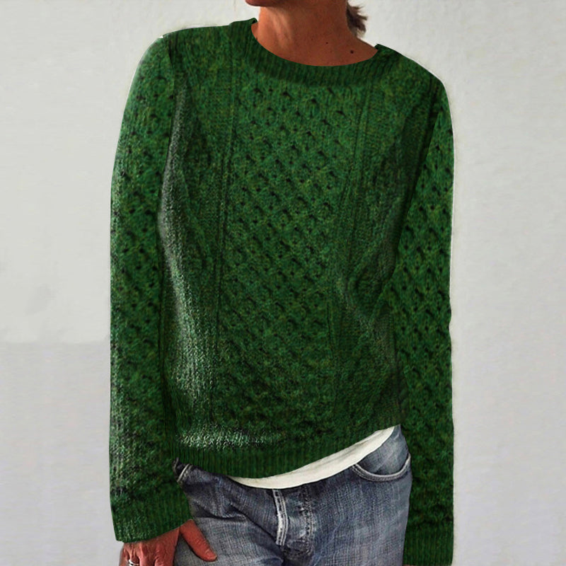 Women's Traditional Aran Wool Crew Neck Sweater artswardrobe