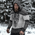 Men's Viking Warrior Knit Knit Jacquard Warm Hooded Sweater elevenforest
