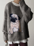 Comstylish Lovely Pug Dog Wool Art Cozy Knit Sweater