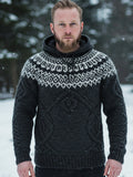 Men's Vintage Viking Inspired Celtic Jacquard Hooded Sweater artswardrobe