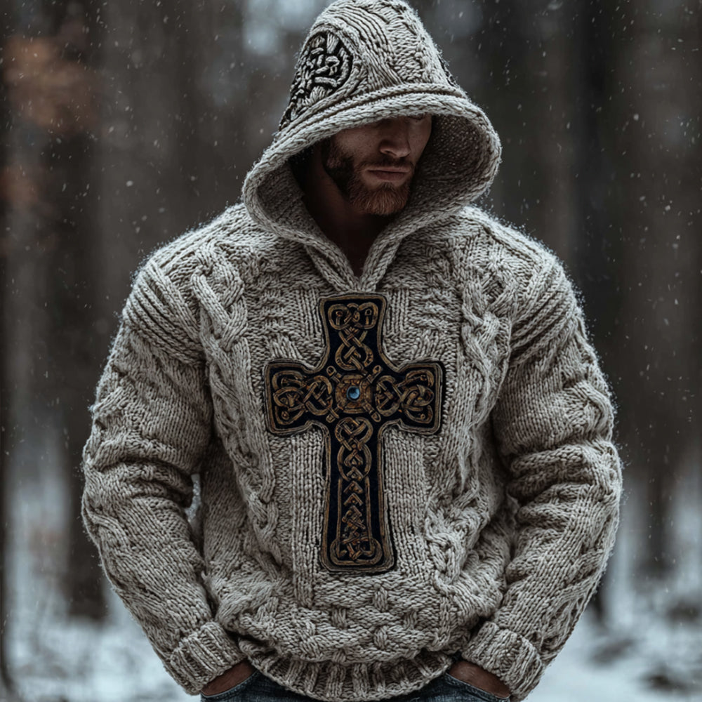 Men's Viking Celtic Vintage Beige Hooded Sweater artswardrobe
