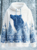 Comstylish Nordic Myth Ice Wolf Pattern Women's Hooded Flannel Sweater