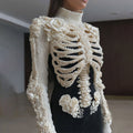 Comstylish Women's Vintage Skeleton & Floral Art Cozy High Neck Sweater