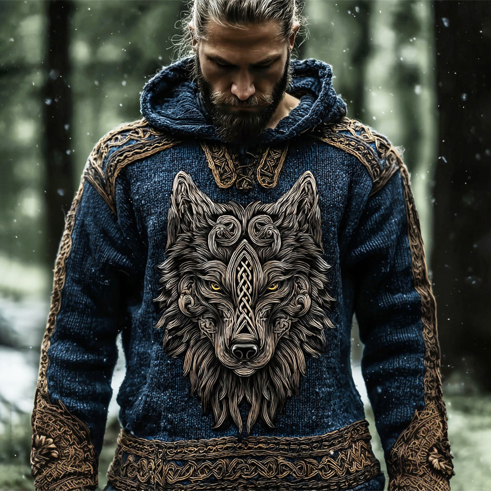 Vintage Wolf Totem Viking Art Men's Hooded Sweater artswardrobe