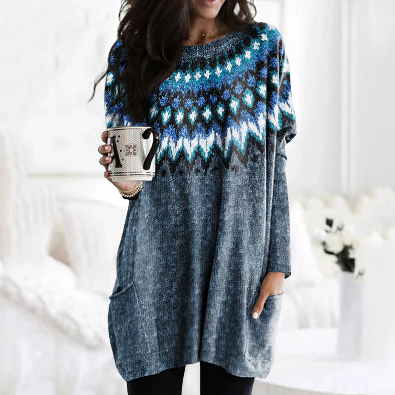 Retro Geometric Wave Pattern Collar Sweater elevenforest