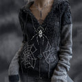 Halloween Spider & Spiderweb Glitter Diamonds Cozy Knit Hooded Sweater elevenforest