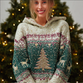 Christmas Atmosphere Woman's Hooded Knitted Sweater artswardrobe